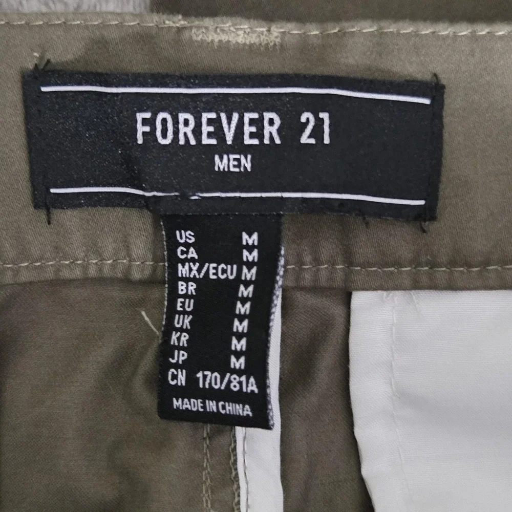 Forever 21 Pants Mens Medium Green Canvas Cargo Joggers Stretch Pockets Casual